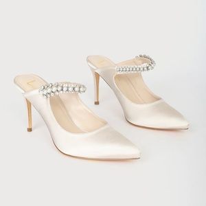 Lulus Sephoraa Ivory Satin Pearl Mule Pumps